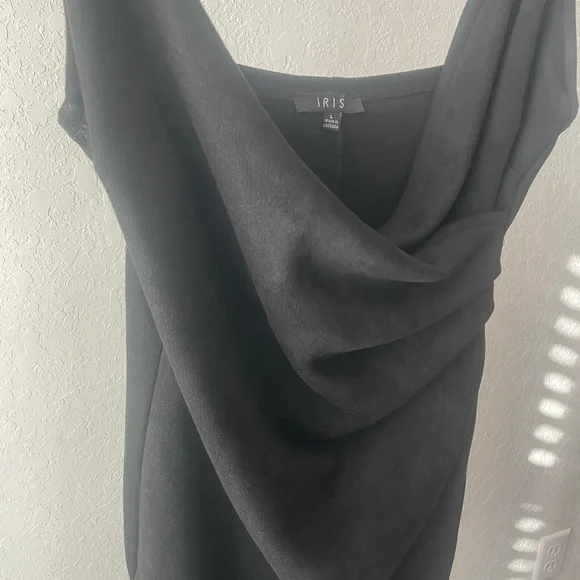 Iris Black Draped Faux Suede Dress - Picture 4 of 6